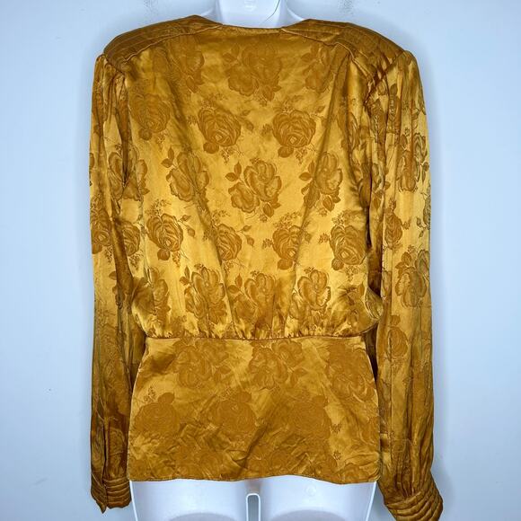 RONNY KOBO Top Womens Large Silk Satin Mustard Yellow Gold Floral Holiday Office - Picture 7 of 12